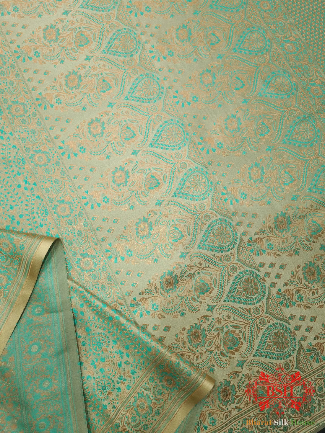 Beige Dohri Resham Booti Tanchoi Silk Saree - Bharat Silk House Tanchoi katan