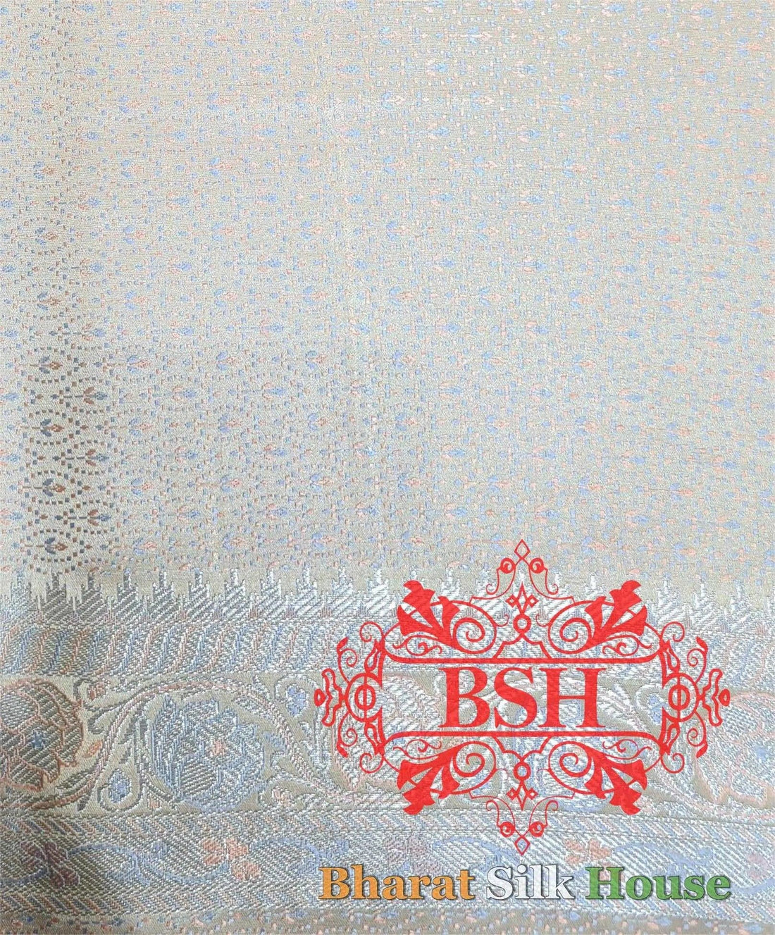 Beige Dohri Resham Zari Booti Tanchoi Silk Saree - Bharat Silk House Tanchoi katan