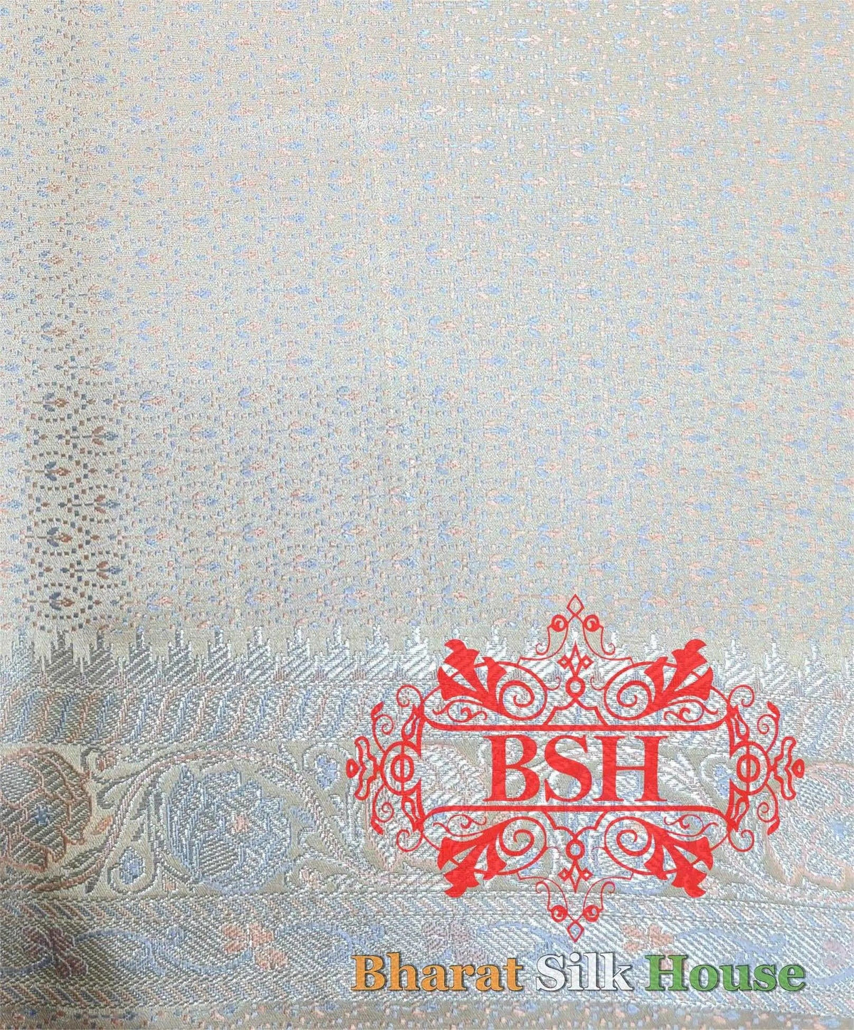 Beige Dohri Resham Zari Booti Tanchoi Silk Saree - Bharat Silk House Tanchoi katan