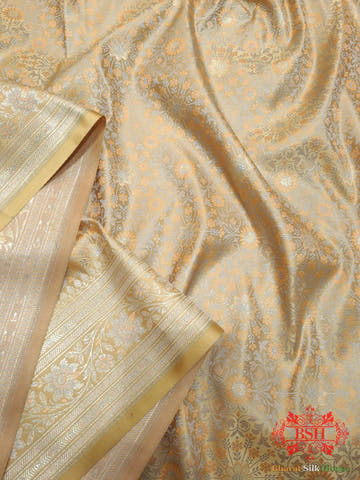 Beige Dohri Resham Zari Booti Tanchoi Silk Saree - Bharat Silk House Tanchoi katan