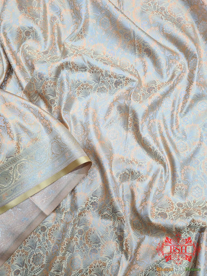 Beige Dohri Resham Zari Booti Tanchoi Silk Saree - Bharat Silk House Tanchoi katan