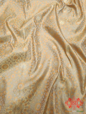 Beige Dohri Resham Zari Booti Tanchoi Silk Saree - Bharat Silk House Tanchoi katan