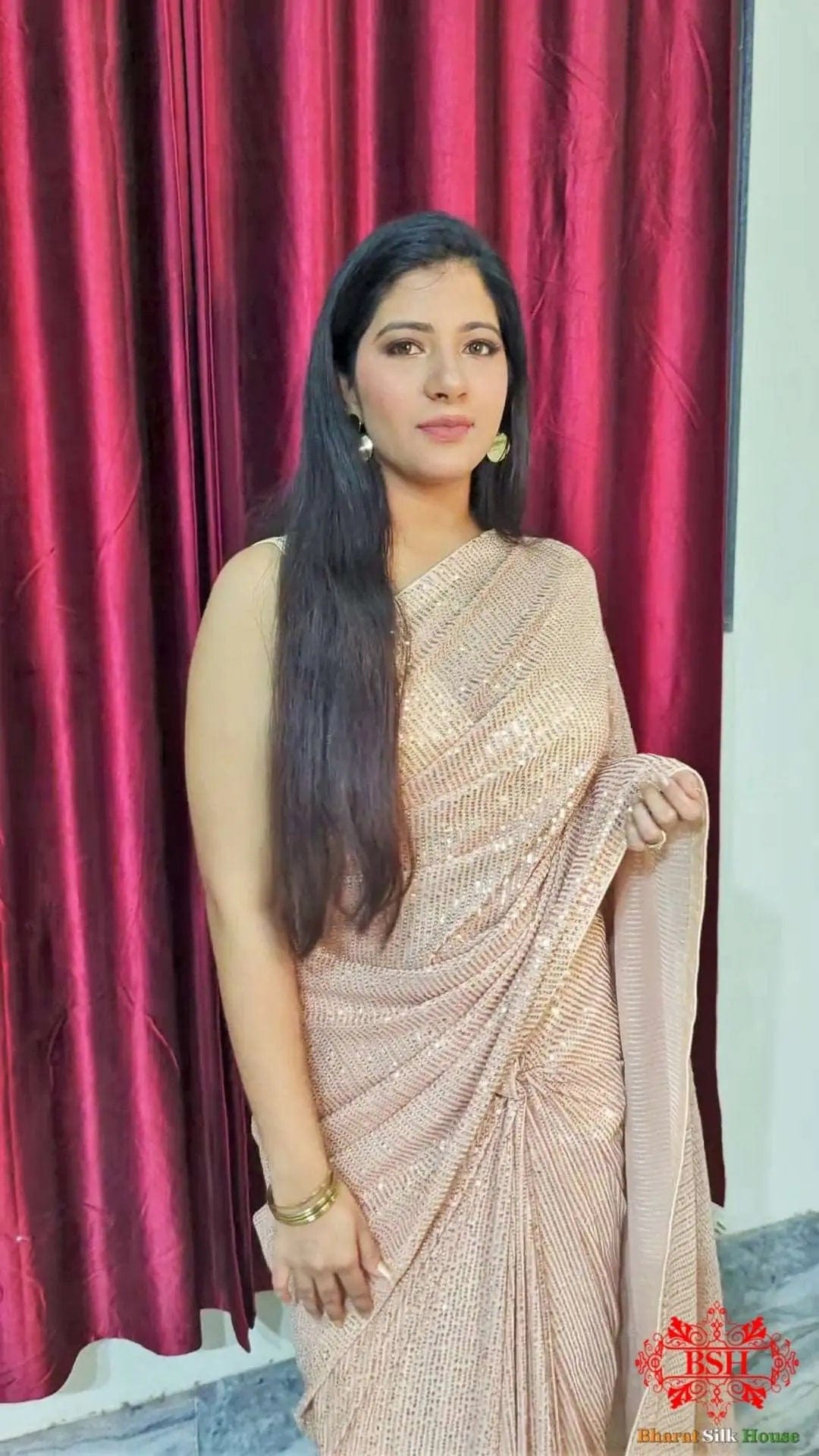 Beige Sequinned Embellished Saree - Bharat Silk House