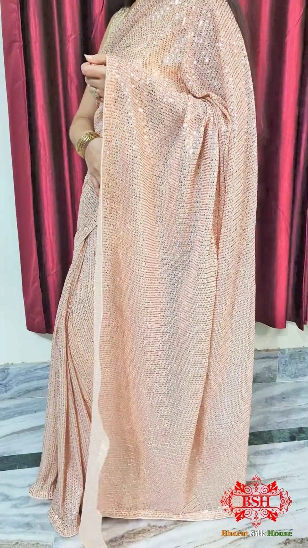 Beige Sequinned Embellished Saree - Bharat Silk House Sequin Saree