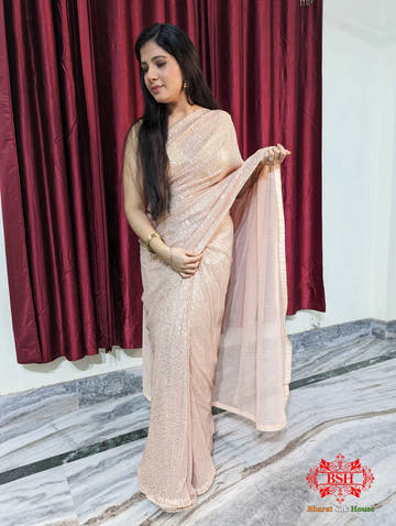 Beige Sequinned Embellished Saree - Bharat Silk House Sequin Saree