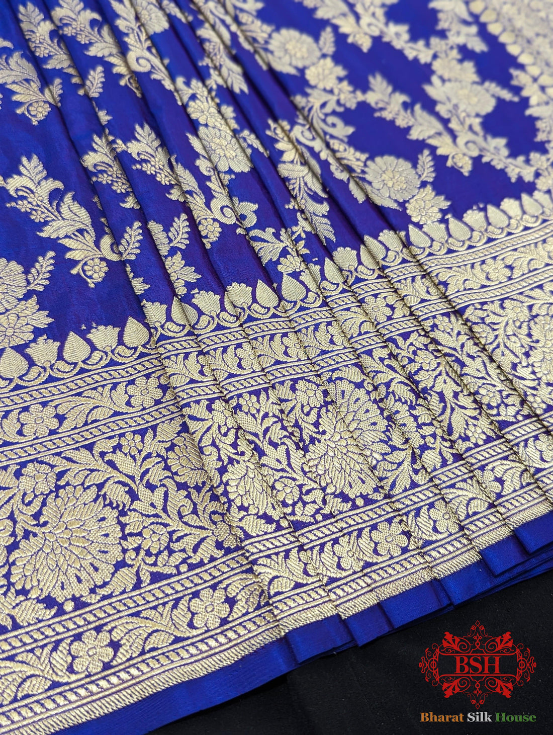 Handloom Banarasi Pure Katan Silk Opara With Floral Jaal In Shades Of Violet Blue Pure Kataan Silk Bharat Silk House