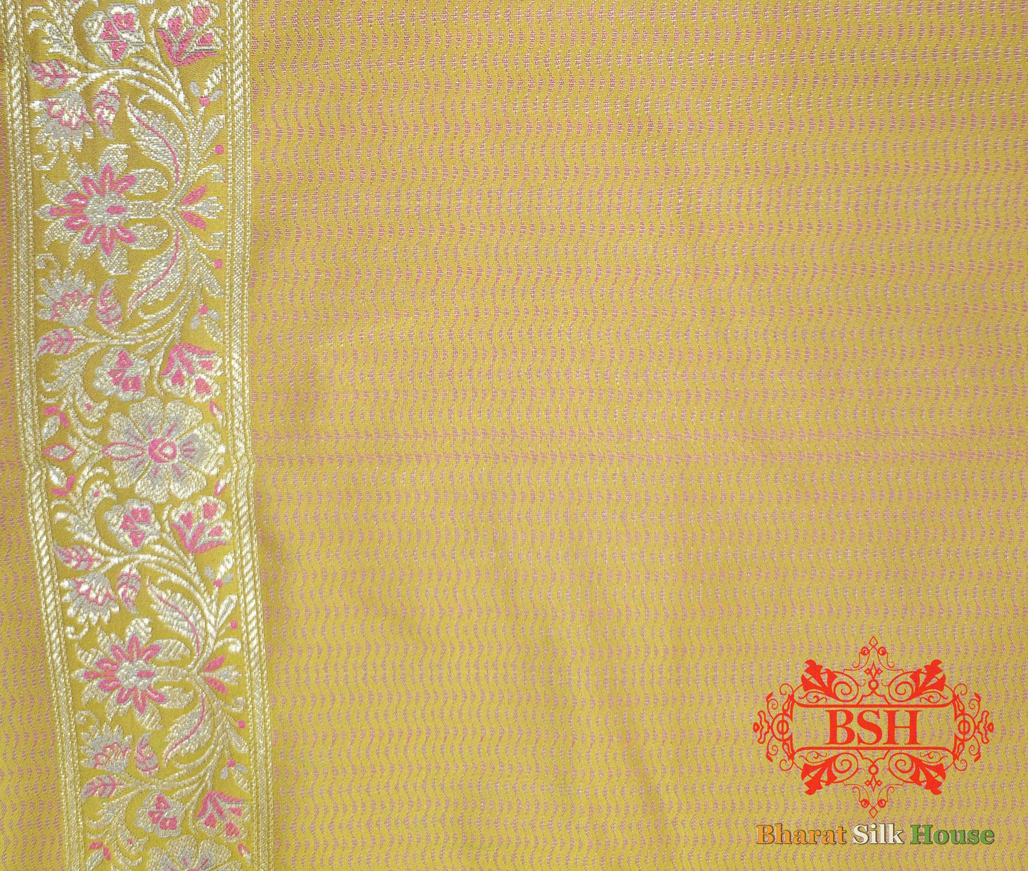 Yellow Dohri Resham Zari Booti Tanchoi Silk Saree Tanchoi katan Bharat Silk House