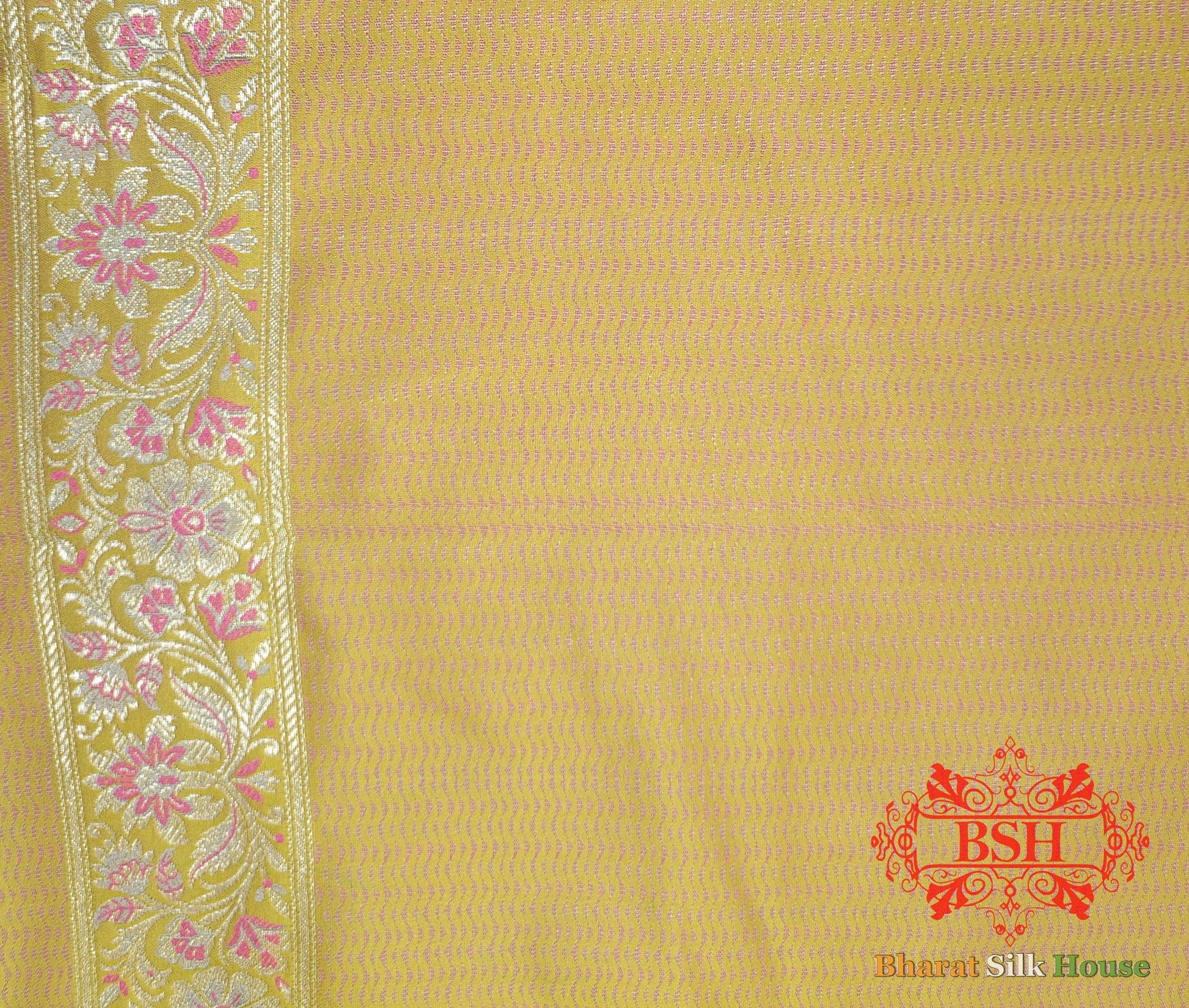 Yellow Dohri Resham Zari Booti Tanchoi Silk Saree Tanchoi katan Bharat Silk House