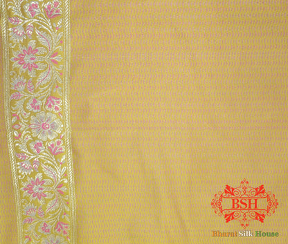 Yellow Dohri Resham Zari Booti Tanchoi Silk Saree Tanchoi katan Bharat Silk House