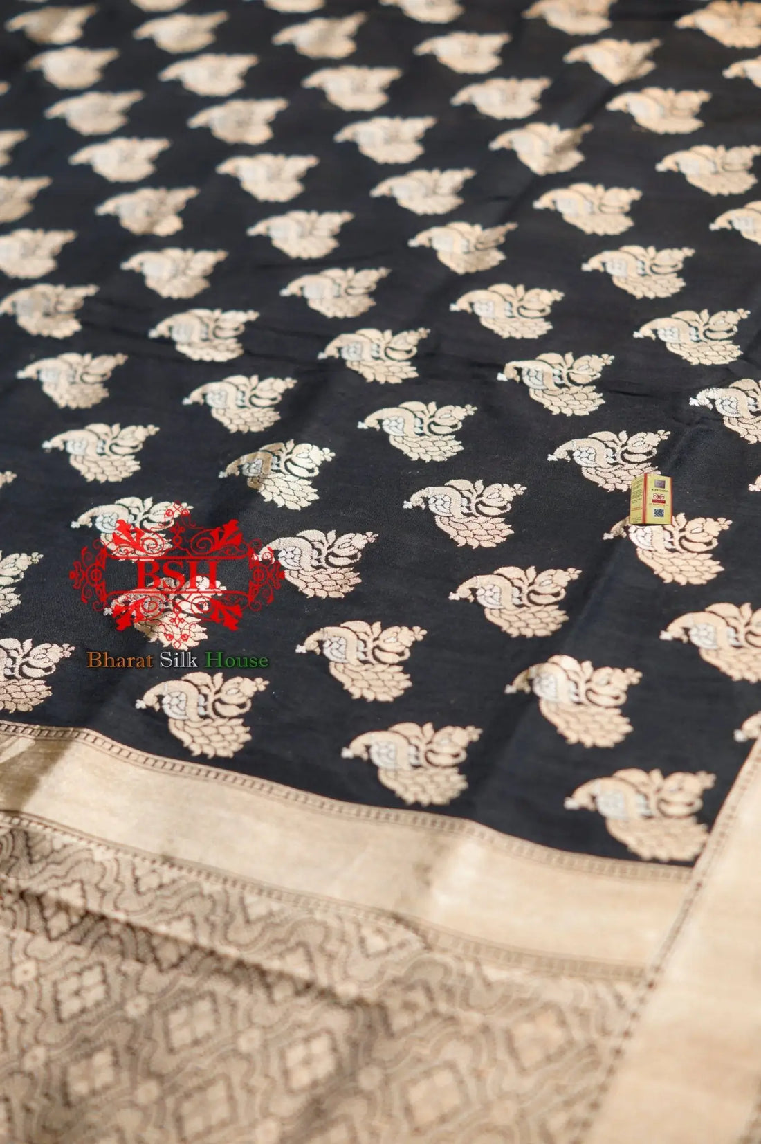 Black Banarasi Pure Kataan Silk Sona Rupa Dupatta - Bharat Silk House Pure Silk Dupatta