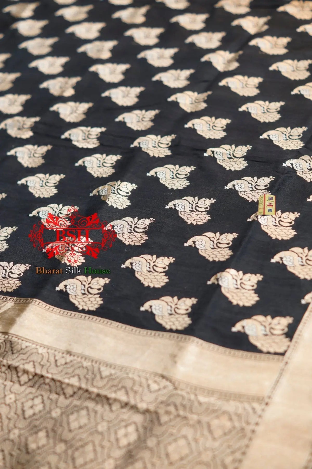 Black Banarasi Pure Kataan Silk Sona Rupa Dupatta - Bharat Silk House Pure Silk Dupatta