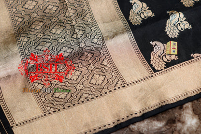 Black Banarasi Pure Kataan Silk Sona Rupa Dupatta - Bharat Silk House Pure Silk Dupatta