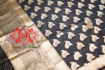 Black Banarasi Pure Kataan Silk Sona Rupa Dupatta - Bharat Silk House Pure Silk Dupatta