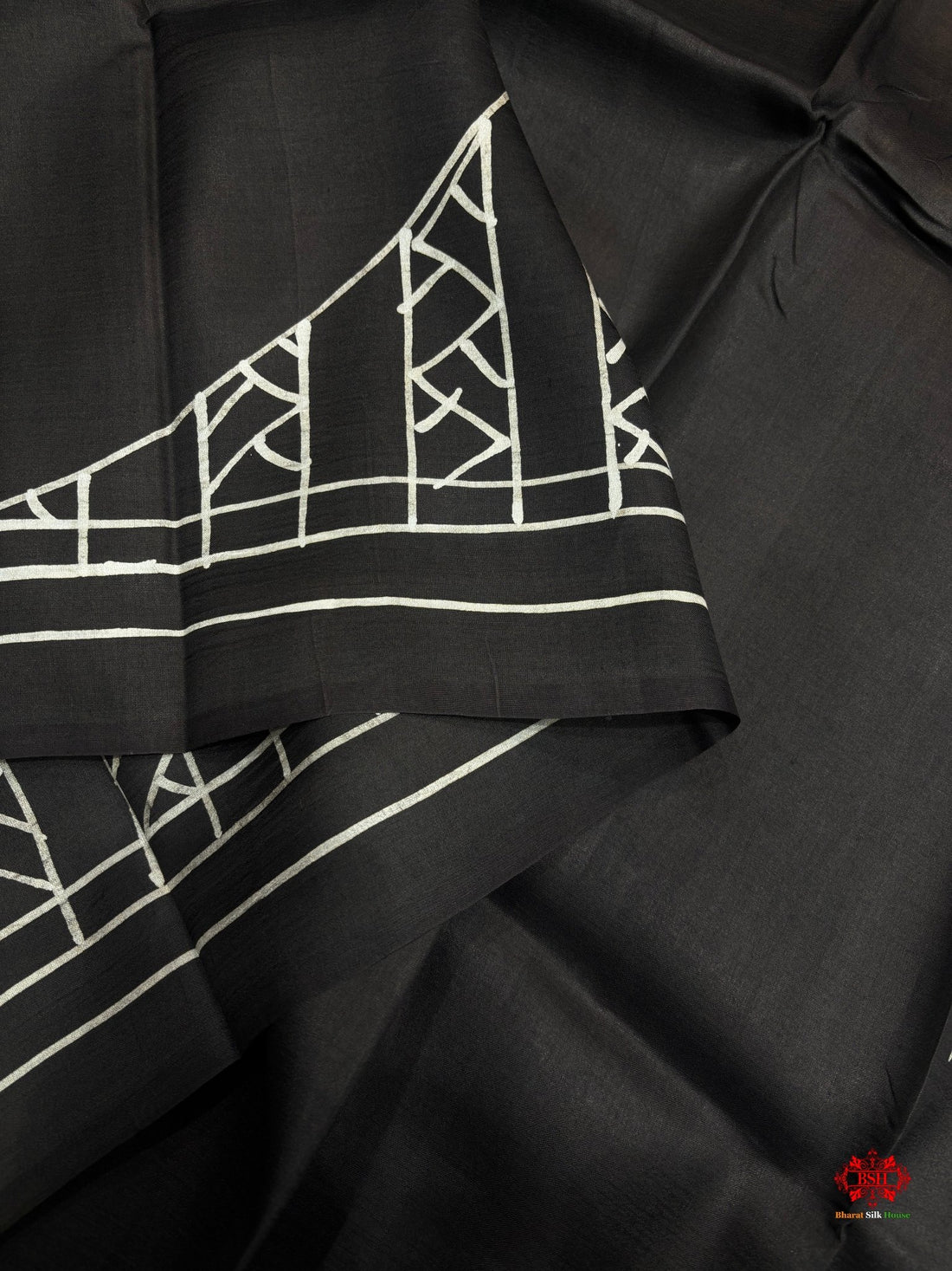 Black Colour Pure Katan Lightweight Digital Art Summer Wear Saree - Bharat Silk House Pure Kataan Silk