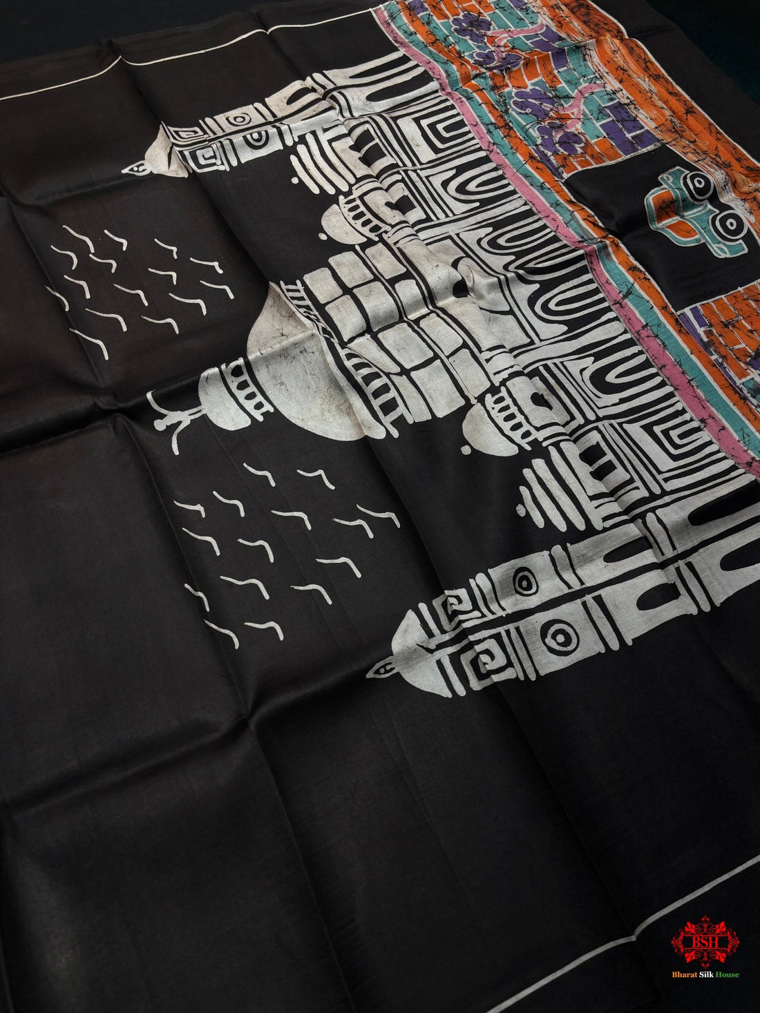 Black Colour Pure Katan Lightweight Digital Art Summer Wear Saree - Bharat Silk House Pure Kataan Silk