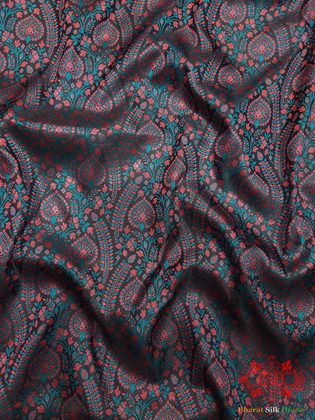 Black Dohri Resham Booti Tanchoi Silk Saree - Bharat Silk House Tanchoi katan