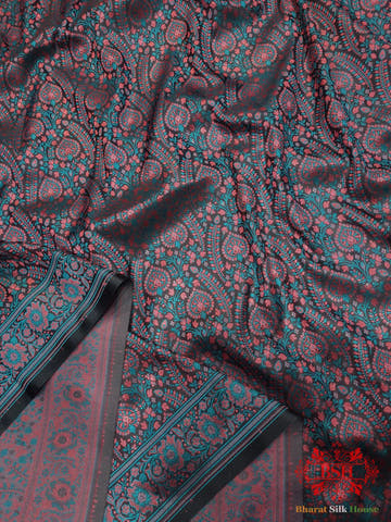 Black Dohri Resham Booti Tanchoi Silk Saree - Bharat Silk House Tanchoi katan