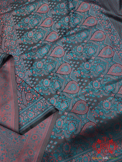 Black Dohri Resham Booti Tanchoi Silk Saree - Bharat Silk House Tanchoi katan