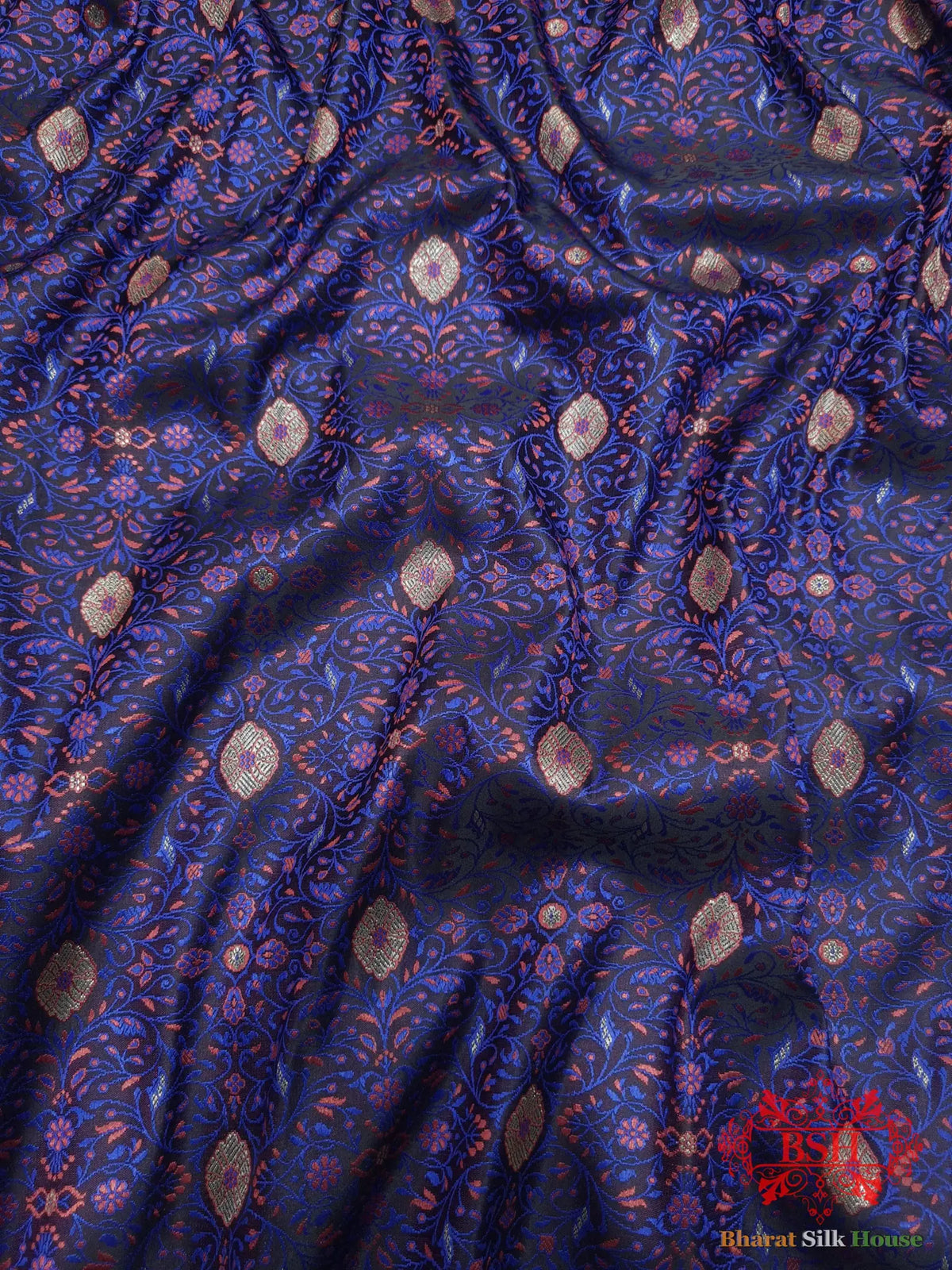 Black Dohri Resham Zari Booti Tanchoi Silk Saree - Bharat Silk House Tanchoi katan