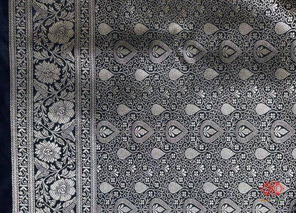 Black Mashru Silk All Over Booti With Jaal Blouse Design Saree - Bharat Silk House Mashroo Silk