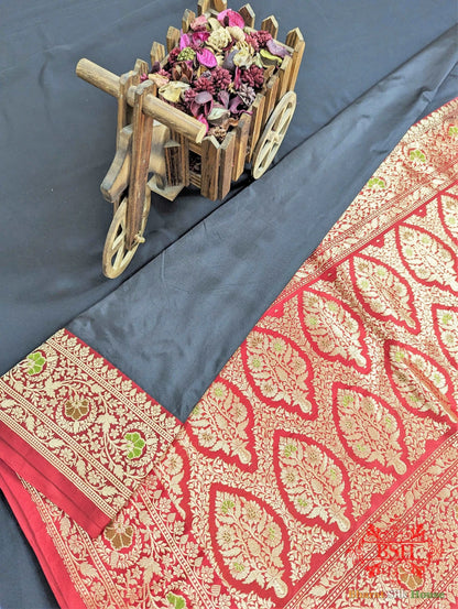 Black Pure Katan Silk Banarasi Saree - Bharat Silk House Pure Kataan Silk
