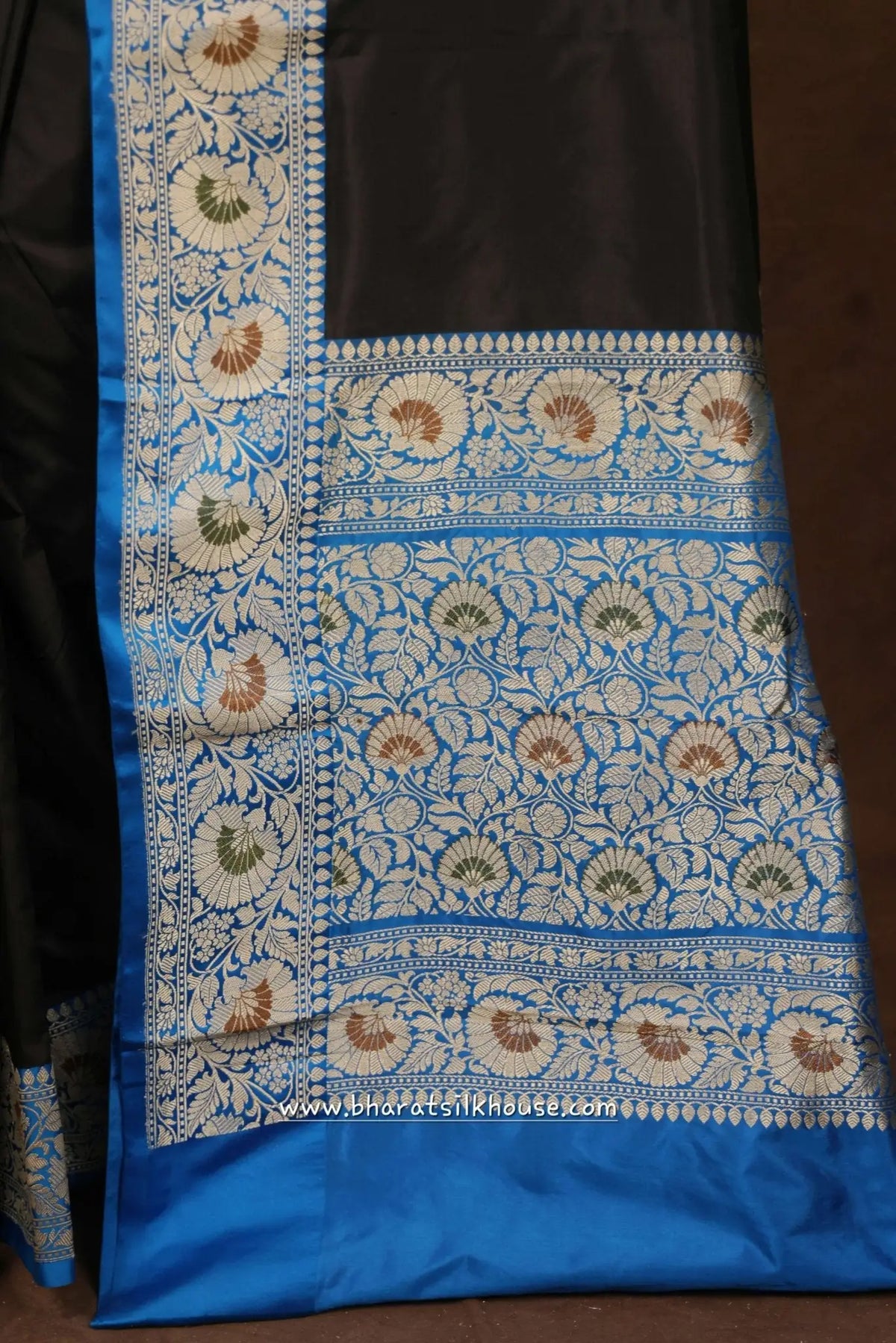 Black Pure Katan Silk Banarasi Saree - Bharat Silk House Pure Kataan Silk