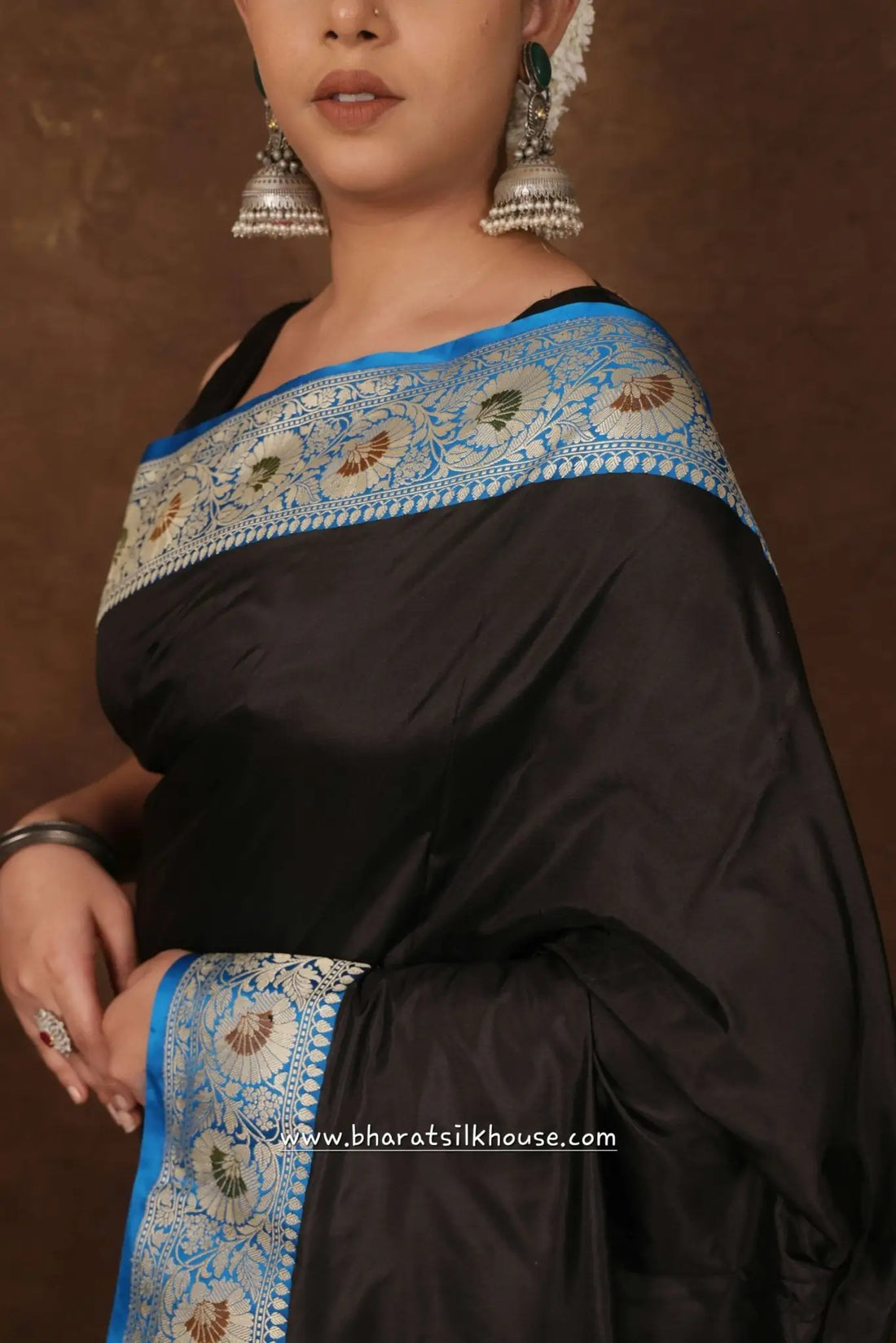 Black Pure Katan Silk Banarasi Saree - Bharat Silk House Pure Kataan Silk