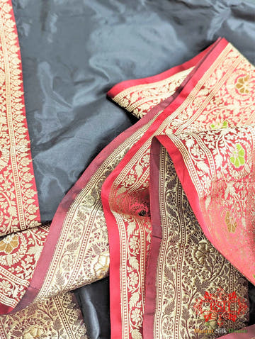 Black Pure Katan Silk Banarasi Saree - Bharat Silk House Pure Kataan Silk