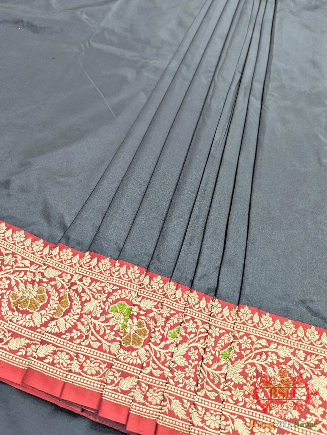 Black Pure Katan Silk Banarasi Saree - Bharat Silk House Pure Kataan Silk