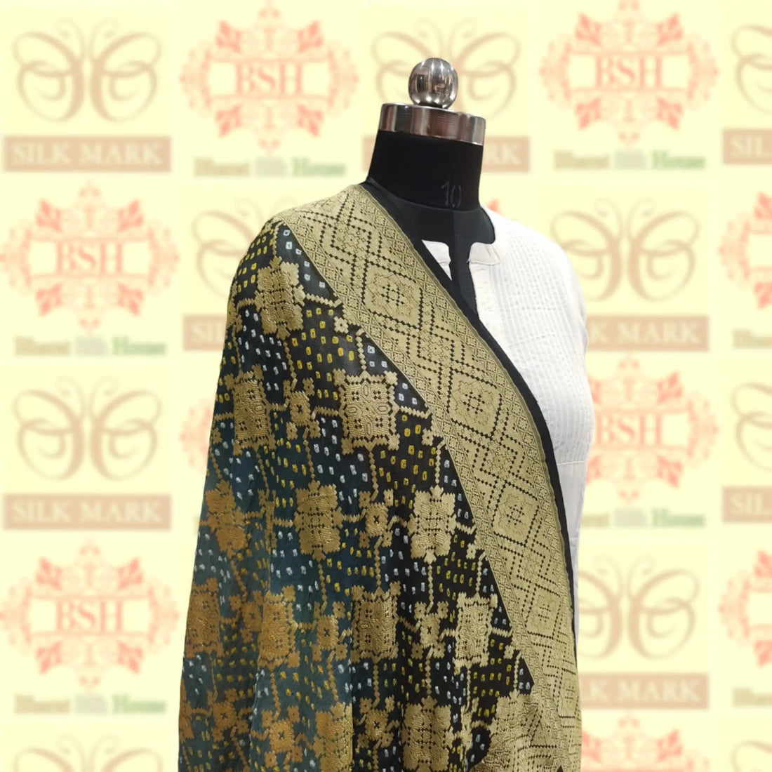Black/Grey Georgette Banarasi Handloom Bandhani Dupatta - Bharat Silk House Bandhej