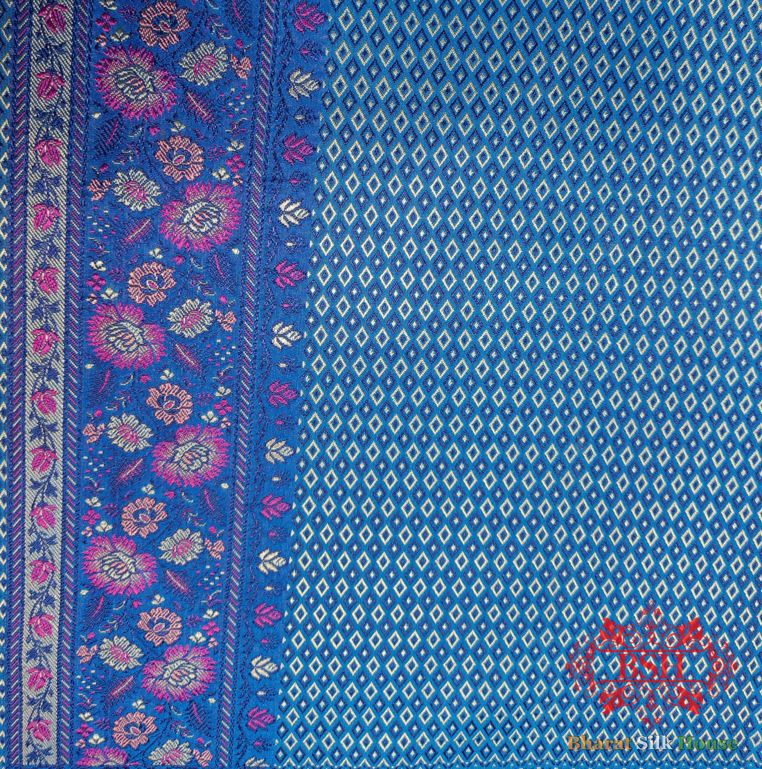 Blue Chauthera (Four Color) Resham Zari Tanchoi Katan Silk Saree - Bharat Silk House