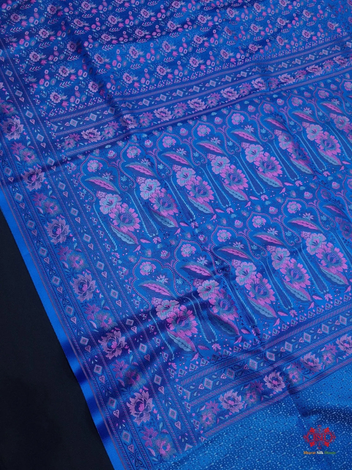 Blue Chauthera (Four Color) Resham Zari Tanchoi Katan Silk Saree - Bharat Silk House Tanchoi katan
