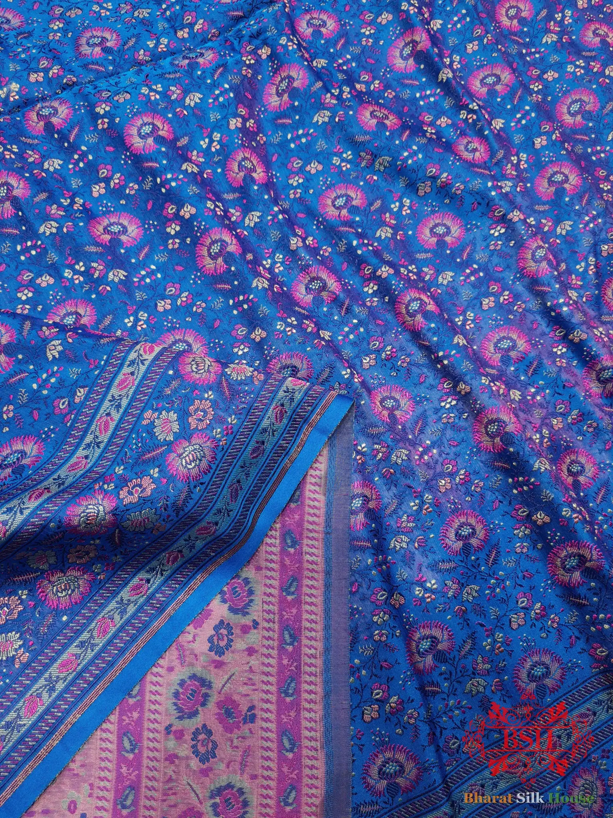 Blue Chauthera (Four Color) Resham Zari Tanchoi Katan Silk Saree - Bharat Silk House Tanchoi katan