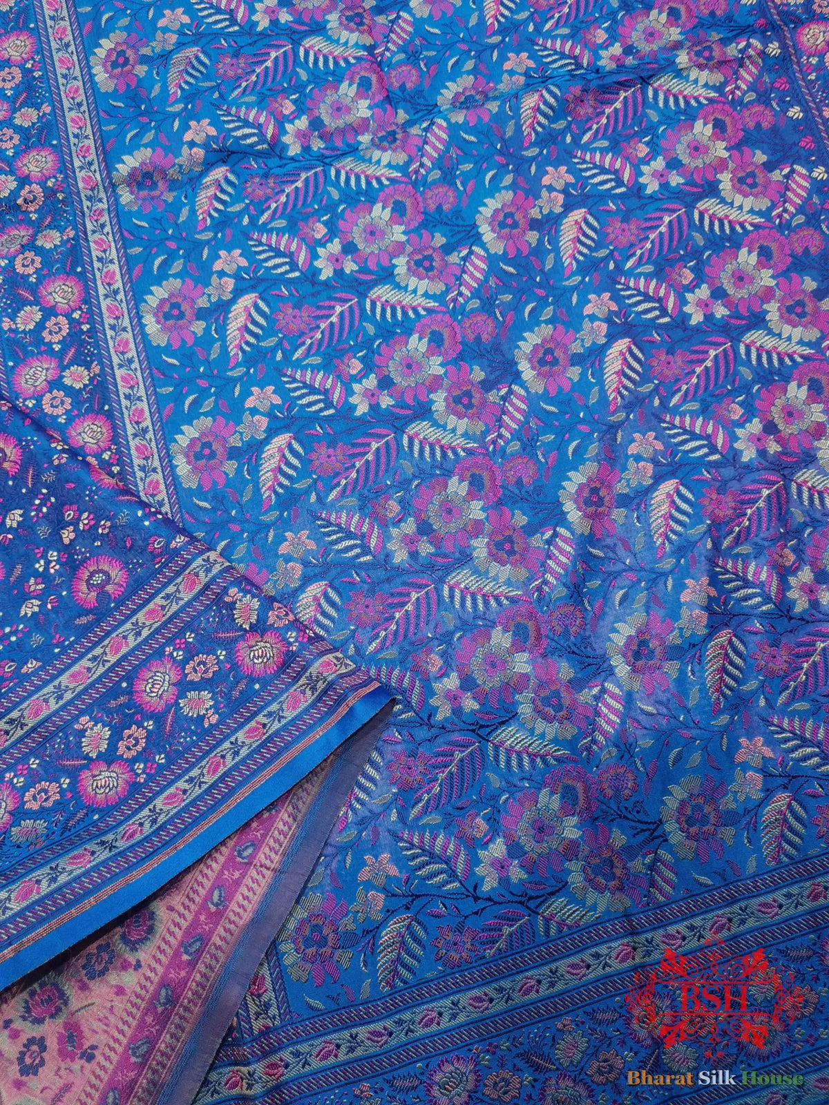 Blue Chauthera (Four Color) Resham Zari Tanchoi Katan Silk Saree - Bharat Silk House Tanchoi katan