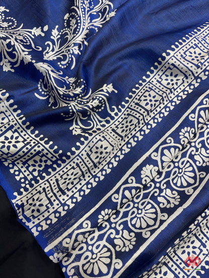 Blue Colour Pure Katan Lightweight Digital Art Summer Wear Saree - Bharat Silk House katan silk