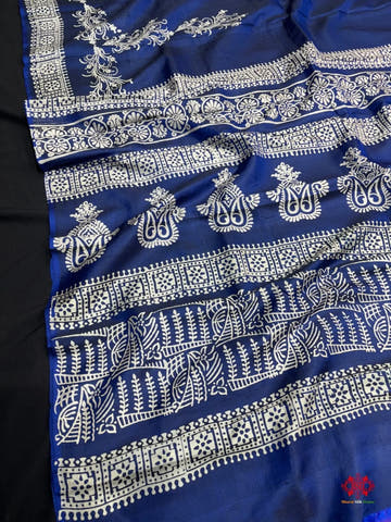 Blue Colour Pure Katan Lightweight Digital Art Summer Wear Saree - Bharat Silk House katan silk