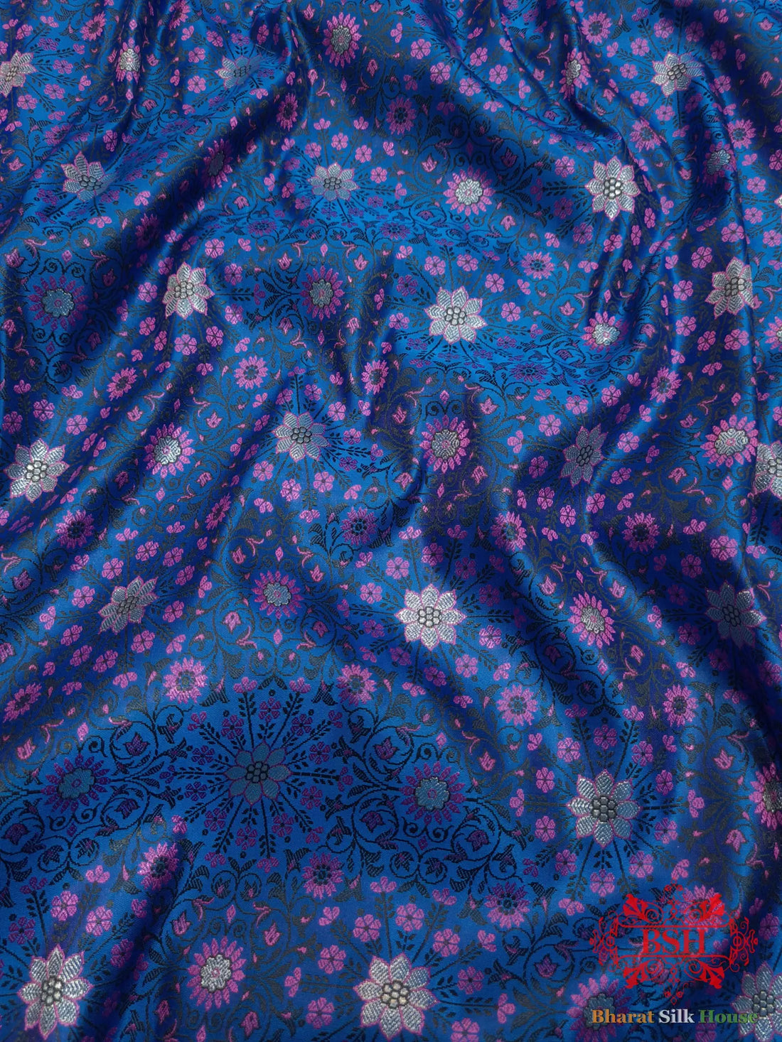 Blue Dohri Resham Zari Booti Tanchoi Silk Saree - Bharat Silk House Tanchoi katan