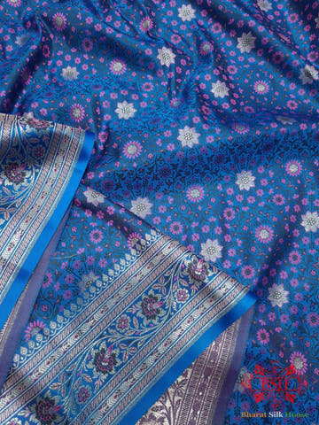 Blue Dohri Resham Zari Booti Tanchoi Silk Saree - Bharat Silk House Tanchoi katan