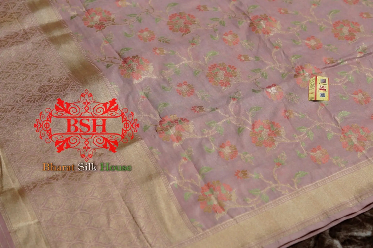 Blush Pink Handwoven Banarasi Pure Kataan Silk Dupatta - Bharat Silk House Pure Silk Dupatta