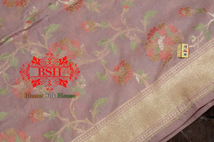 Blush Pink Handwoven Banarasi Pure Kataan Silk Dupatta - Bharat Silk House Pure Silk Dupatta