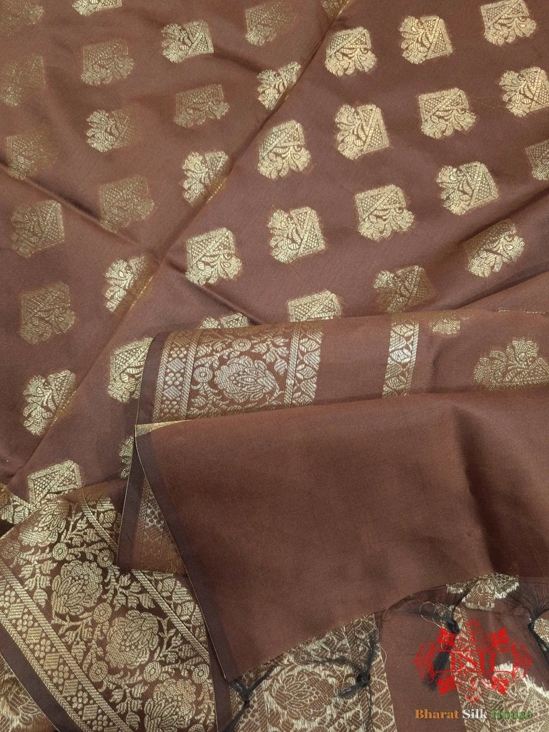 Brick Shades Of Wine Banarasi Semi Silk Dupatta - Bharat Silk House Semi Dupatte