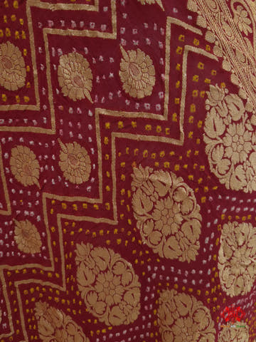 Brown/Red Georgette Banarasi Handloom Bandhani Dupatta - Bharat Silk House Bandhej