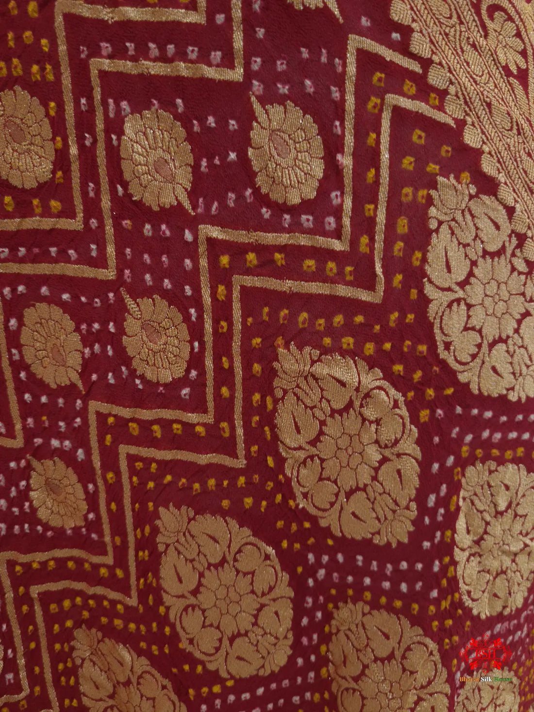 Brown/Red Georgette Banarasi Handloom Bandhani Dupatta - Bharat Silk House Bandhej