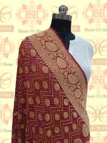 Brown/Red Georgette Banarasi Handloom Bandhani Dupatta - Bharat Silk House Bandhej