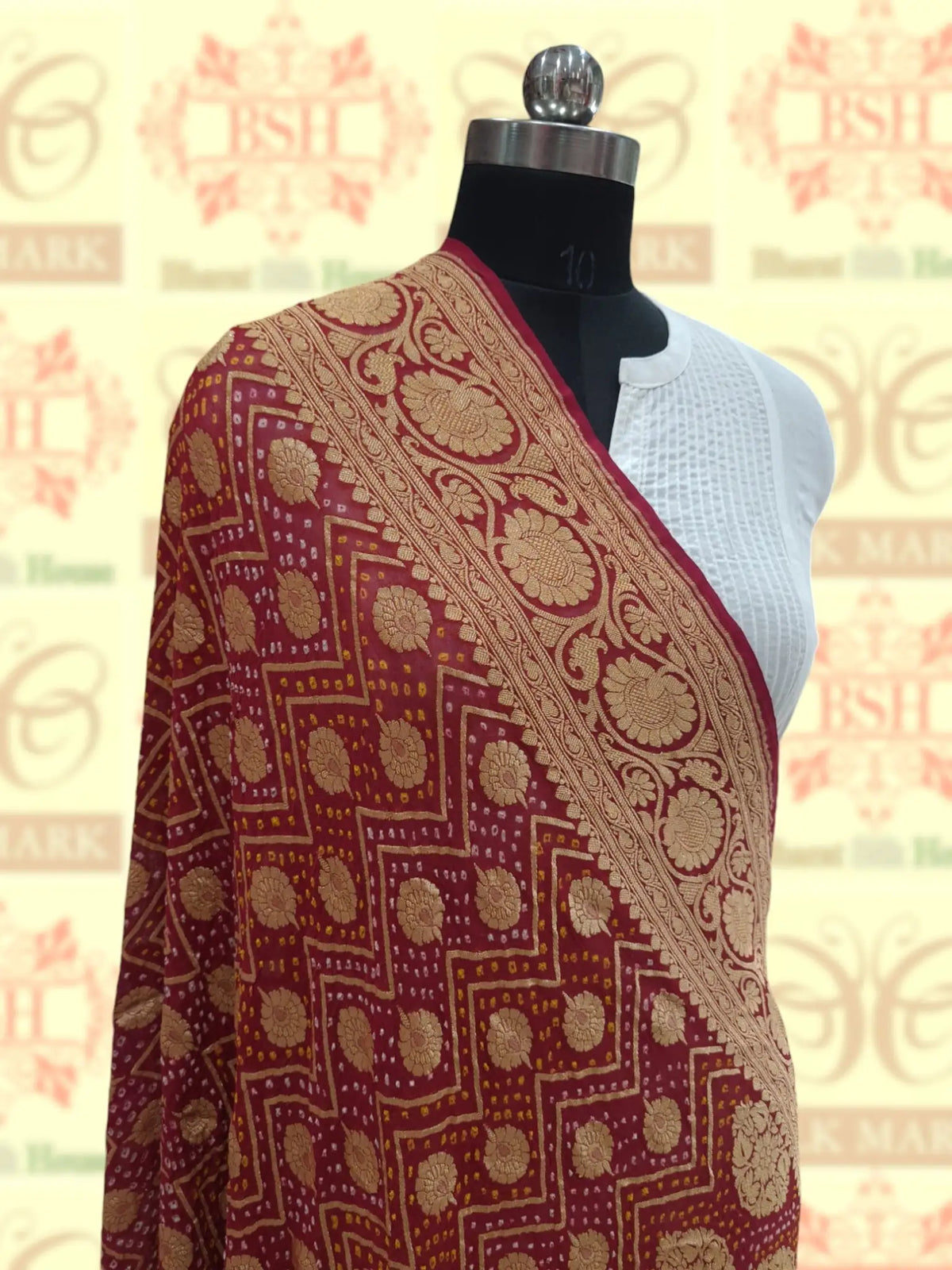 Brown/Red Georgette Banarasi Handloom Bandhani Dupatta - Bharat Silk House Bandhej