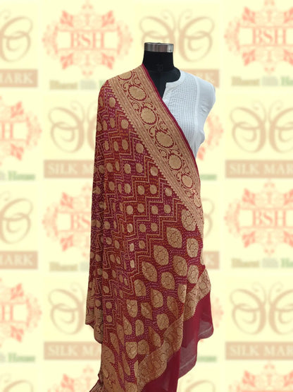 Brown/Red Georgette Banarasi Handloom Bandhani Dupatta - Bharat Silk House Bandhej