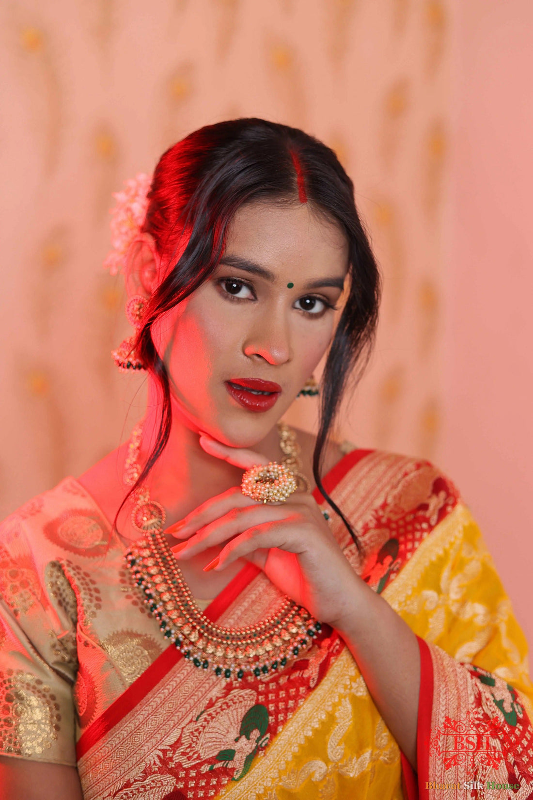 Canary Yellow Pure Banarasi Khaddi Chiffon Saree - Bharat Silk House