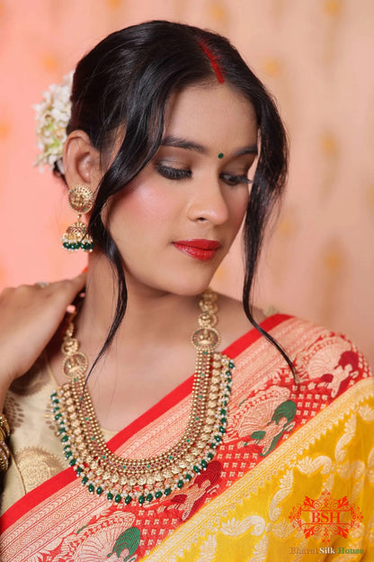 Canary Yellow Pure Banarasi Khaddi Chiffon Saree - Bharat Silk House Chiffon Sarees
