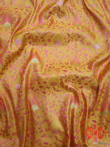 Carrot Orange Dohri Resham Zari Booti Tanchoi Silk Saree - Bharat Silk House Tanchoi katan