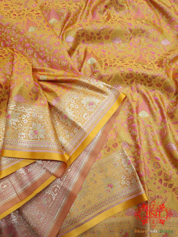 Carrot Orange Dohri Resham Zari Booti Tanchoi Silk Saree - Bharat Silk House Tanchoi katan